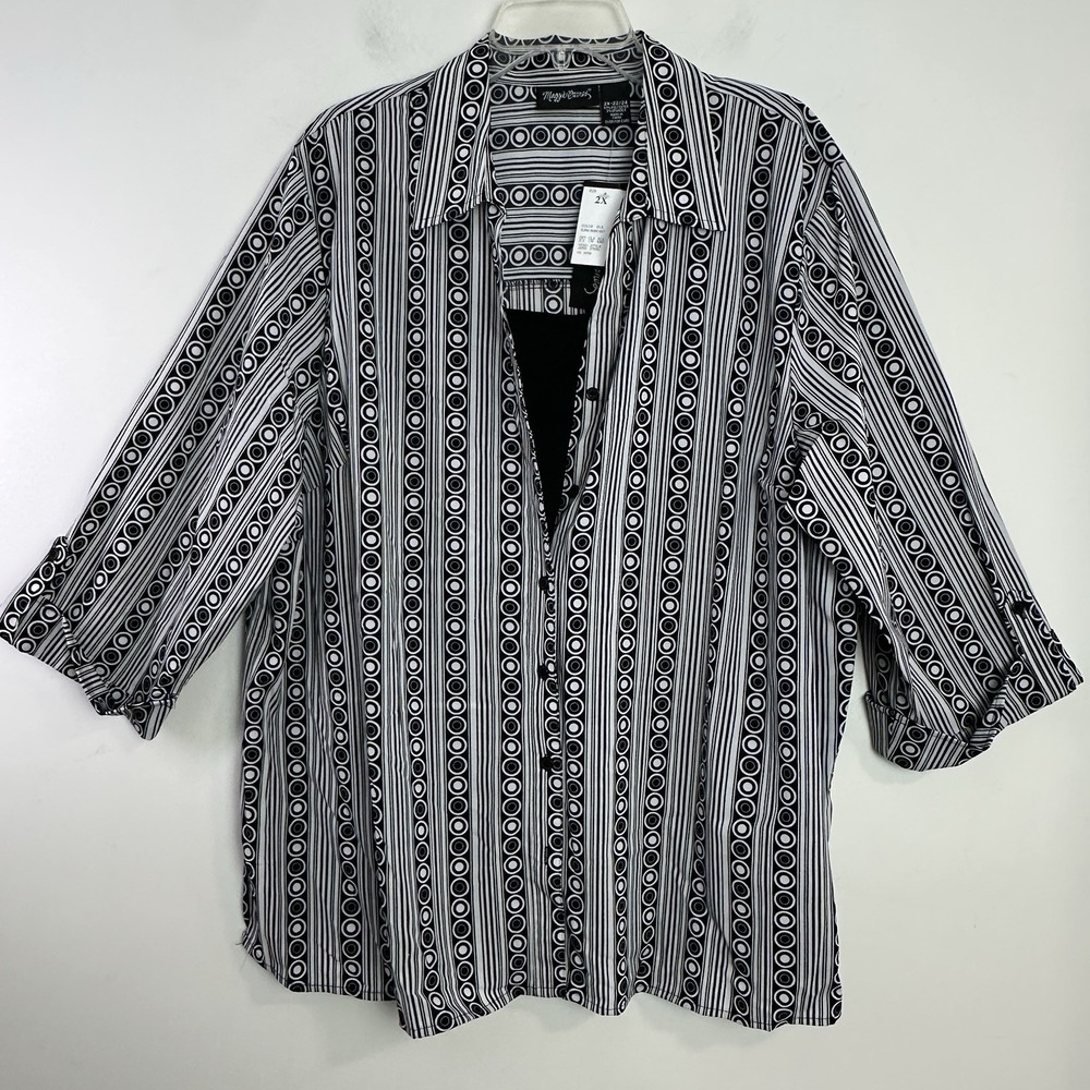 Maggie Barnes‎ Layered Button Up Top 3/4 Sleeve Womens Plus Sz 2X  22-24 New